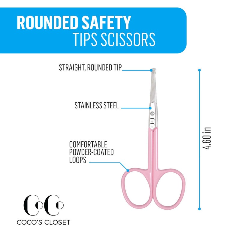 Coco's Closet Cocos Safety Baby Nail Scissors  Baby Nail Clippers for Fingernail and Toenails  Small Scissors for Toddlers  Infant  Adults and Kids - Stainless Steel Blunt Tip + Storage Case - Image 3